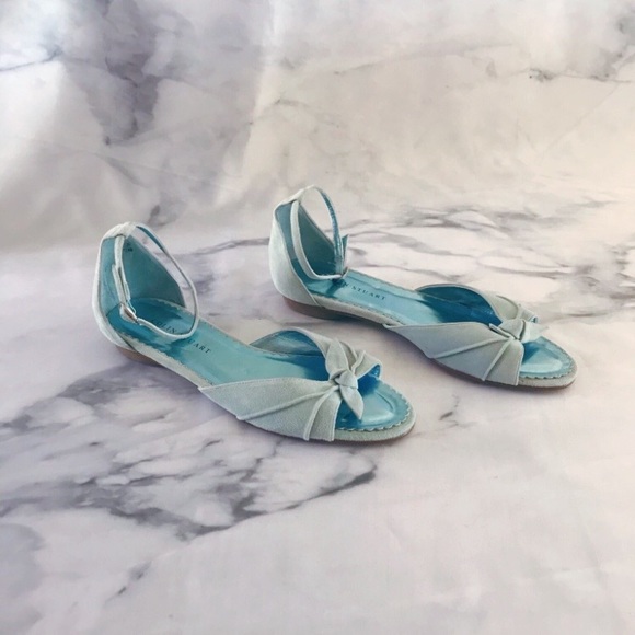 β¨HPβ¨ Colin Stewart Suede Bow Ankle Strap Flats 8 Aqua - Picture 2 of 10